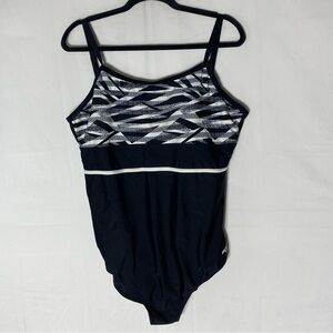 Roots Swim Black and White Striped One Piece Swimsuit Bathing Suit 18